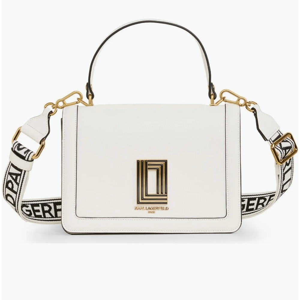 Karl Lagerfeld White Crossbody Bag with Gold Accents